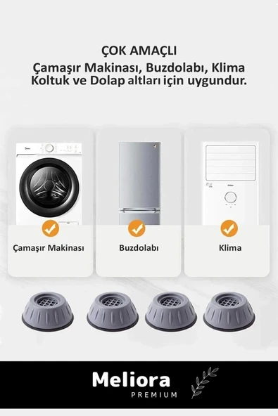 Premium Gürültü Engelleyici Titreşim Önleyici Kauçuk Çamaşır Bulaşık Makinesi 4 Adet Ayak Pedleri - 6