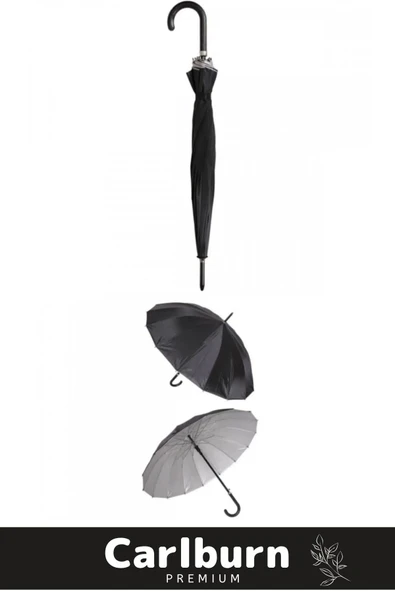 Özel Üretim Otomatik Mekanizma Baston Tip Rüzgar Korumalı Fiber 16 Telli Bronz Gövde Şemsiye 55cm - 2