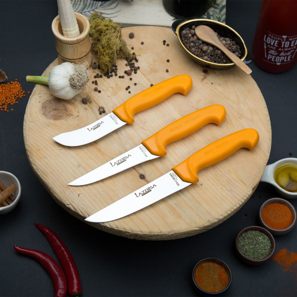LAZBİSA Mutfak Bıçak Seti Et Ekmek Sebze Bıçağı Gold Serisi 3lü Set ( Y-S-2)