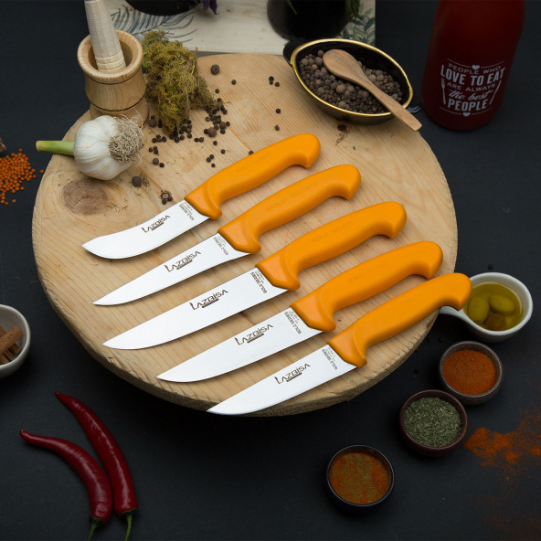 LAZBİSA Mutfak Bıçak Seti Et Ekmek Sebze Bıçağı Gold Serisi 5 li Set ( Y-S-0-1-2 )