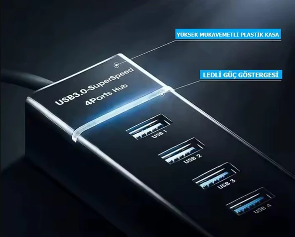 NOROSTECH Usb Girişli 4 Portlu Usb Çoklayıcı Usb Çoğaltıcı Usb Hub Usb 3.0 Laptop Notebook Desktop Pc Uyumlu - 8