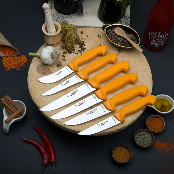LAZBİSA Mutfak Bıçak Seti Et Ekmek Sebze Bıçağı Gold Serisi 6li Set ( Y-S-0-1-2-3 )