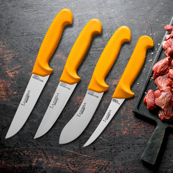 LAZBİSA Mutfak Bıçak Seti Et Ekmek Sebze Bıçağı Gold Serisi 4 lü Set