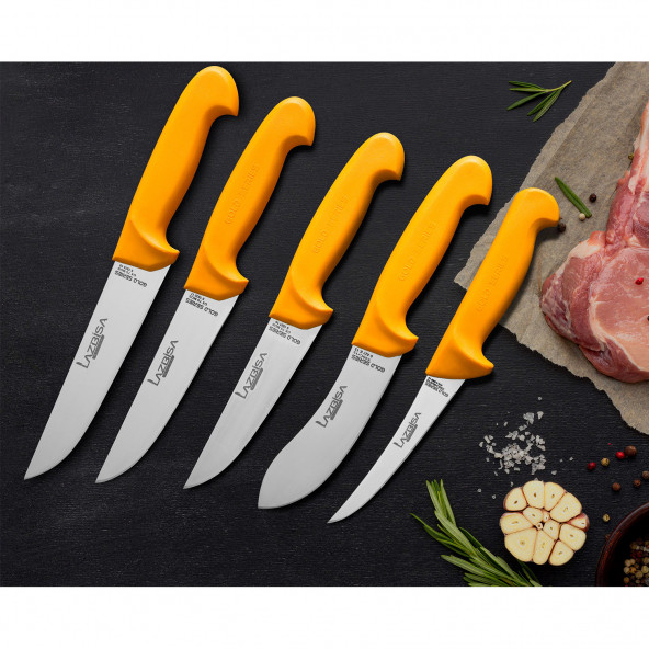 LAZBİSA Mutfak Bıçak Seti Et Ekmek Sebze Bıçağı Gold Serisi 5 li Set
