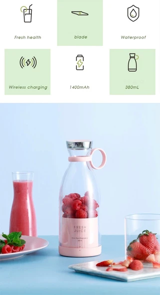 Taşınabilir Blender, Taşınabilir Mini Hızlı Blender 350ml Meyve Sıkacağı Kupası, Kablosuz Şarjlı, Smoothie Milkshake Suy - 4