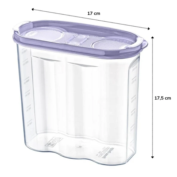 2 Kapaklı Ölçekli Erzak Kuru Gıda Saklama Kutusu Kabı - 1,7 Litre - SA935 (4172) - 4