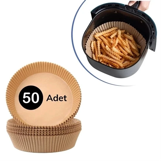 50 Adet Air Fryer Pişirme Kağıdı Tek Kullanımlık Hava Fritöz Yağ Geçirmez Yapışmaz Tabak Model (4172)