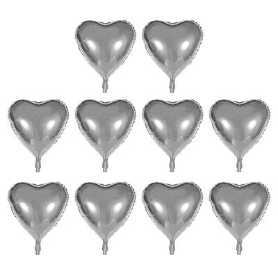 Kalp Şekilli Gümüş Renk Toptan Folyo Balon 45 cm 10 Adet (4172) - 1