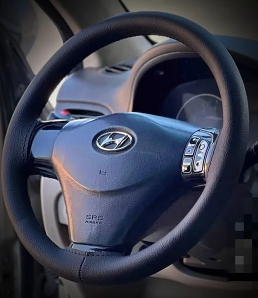 DİKİŞLİ DİREKSİYON KILIFI İTHAL SİYAH DERİ SİYAH DİKİŞLİ HYUNDAİ ERA İÇİN - 1