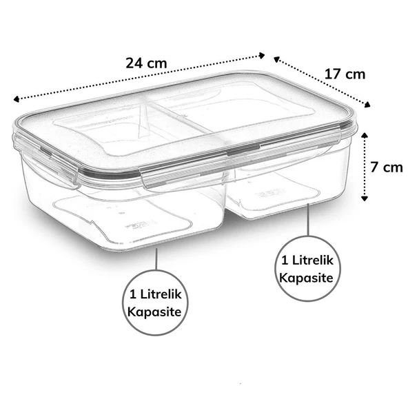 2 Bölmeli 1+1 Litre Kilitli Kapaklı Erzak Saklama Kabı LC-525 (4172) - 2