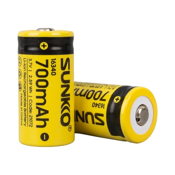 SUNKKO 3.7 VOLT 700 MAH 16340 ŞARJ EDİLEBİLİR PİL  (TEKLİ) (4172)