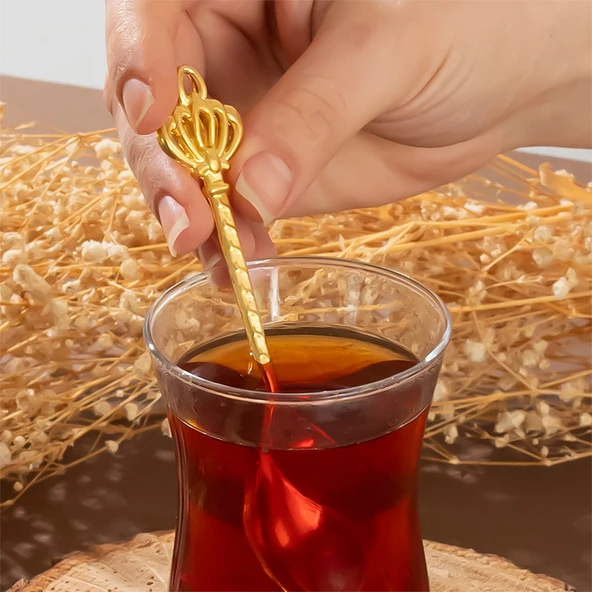 Porsima 004 6'lı Gold Çay Kaşığı Seti Antika Sunum Kaşığı Çeyizlik Çay Kaşığı - 2
