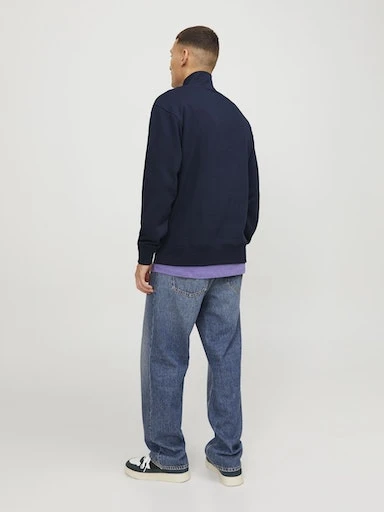 Jack Jones Erkek  Regular Fit Yüksek Yaka Fermuarlı  Mavi Sweatshirt 12241777M - Resim 3