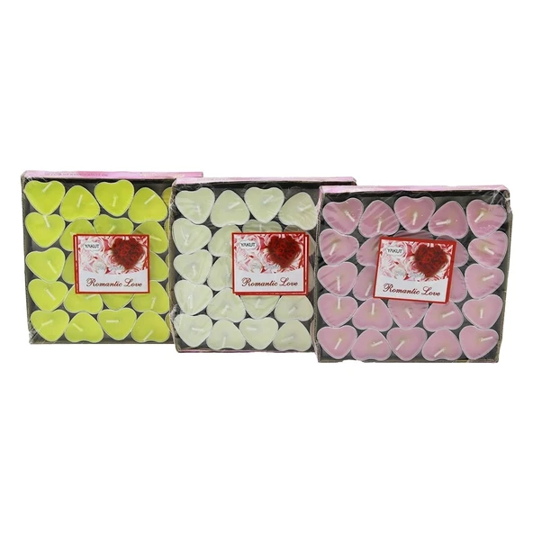 50 PCS BEYAZ - RENKLİ - KALPLİ TEA LİGHTS MUM (4172)