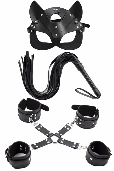 Beruflic Maske Kırbaç Bileklik 5 Li Harness Deri Set