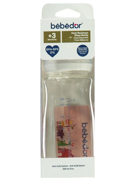 Bebedor Geniş Ağızlı Isıya Dayanıklı Cam Biberon 260ml 51301 - Resim 4