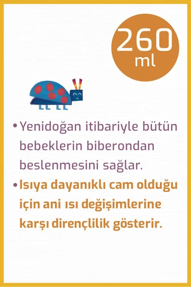 Bebedor Geniş Ağızlı Isıya Dayanıklı Cam Biberon 260ml 51301 - Resim 7