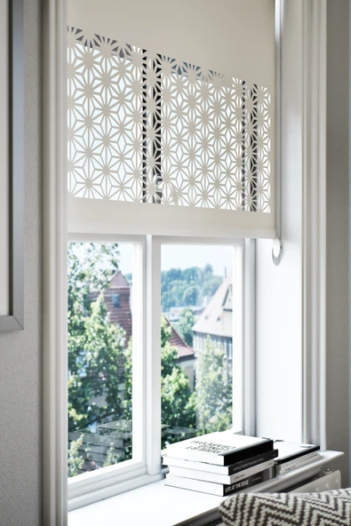 Lazer Kesim Mat Stor Perde, Lazer Kesimli Klasik Serisi, C-181001 Beyaz Renk - 2