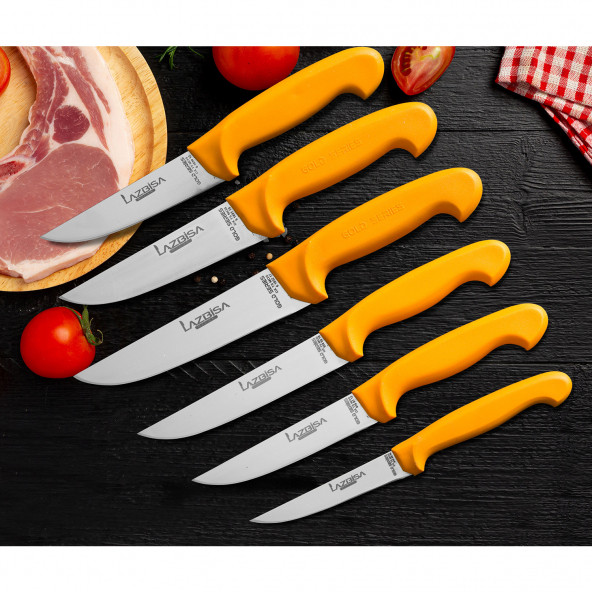 LAZBİSA Mutfak Bıçak Seti Et Sebze Meyve Ekmek Bıçağı Gold Serisi 6 lı Set