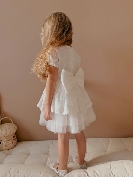 Lace Fistolu Ekru Elbise - 2