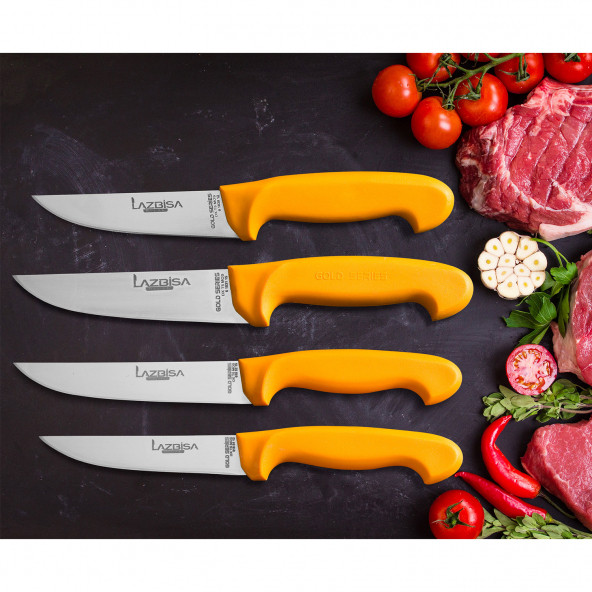 LAZBİSA Mutfak Bıçak Seti Et Sebze Meyve Ekmek Bıçağı Gold Serisi 4 lü Set