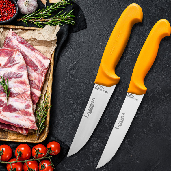 LAZBİSA Mutfak Bıçak Seti Et Sebze Meyve Ekmek Bıçağı Gold Serisi 2 li Set
