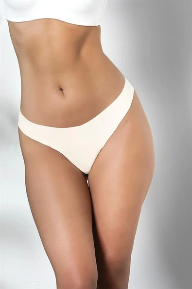 3'lü Paket Dikişsiz, İz Yapmaz, Lazer Kesim, String Külot Ekru (brf21262)