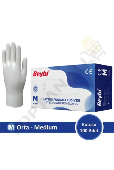 Beybi Lateks Pudralı Muayene Eldiveni (M) Medıum