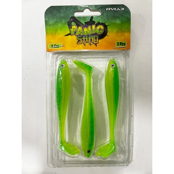 Ryuji Panic Shad 9cm 5.5gr 3 Adet Silikon Yem  UV Lime ürün görseli