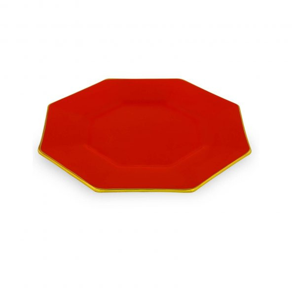 Glore Sekizgen Kırmızı Altın 6lı Pasta Tabağı 21 cm 25059