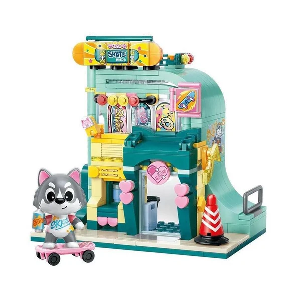 Keeppley Lovely Street K28009 Husky Skate Shop Shopre Gökyüzü Şeker Dükkanı Yapı Blokları Oyuncak Seti