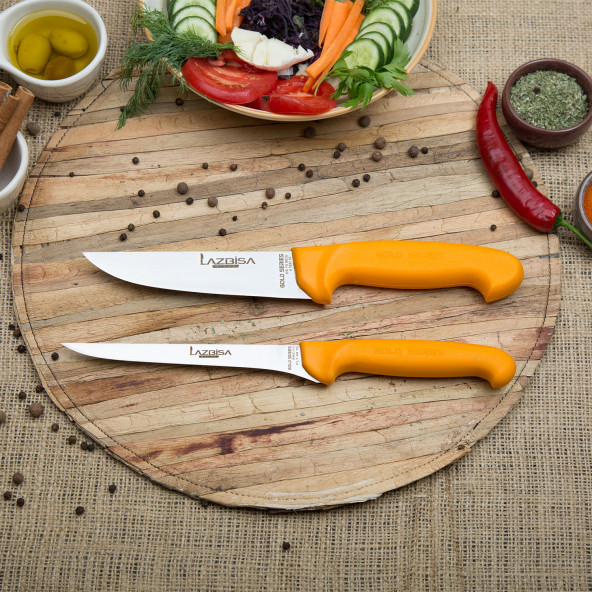 LAZBİSA Mutfak Bıçak Seti Et Balık Fileto Bıçağı Gold Serisi