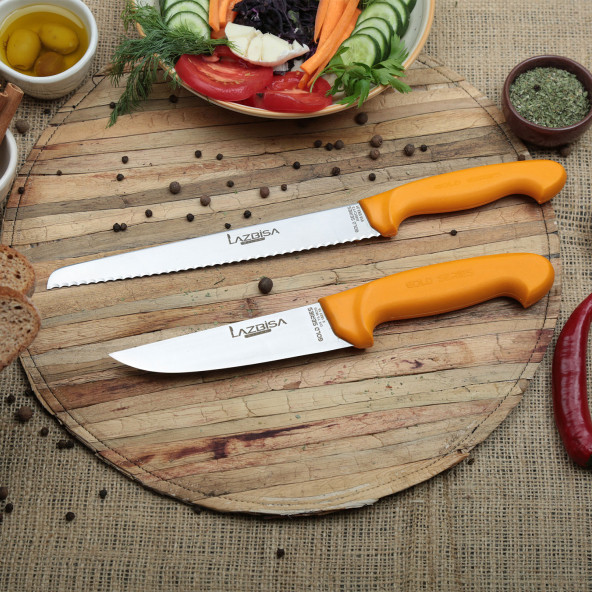 LAZBİSA Mutfak Bıçak Seti Et Ekmek Bıçağı 2 li Gold Serisi