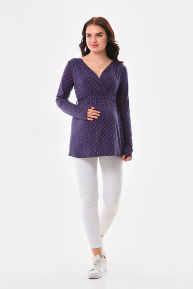 MEGHAN L.A  Hamile & Lohusa Desenli Bağlamalı Bluz - 1