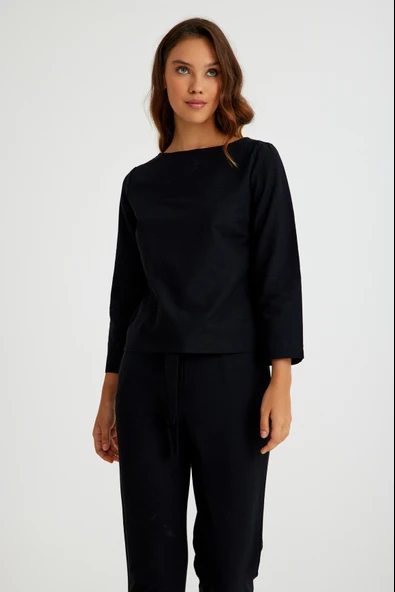 Keten Rahat Beli Kemer Detaylı Kadın İkili Takım Alt Üst - 3