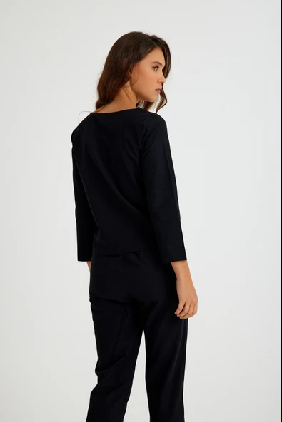 Keten Rahat Beli Kemer Detaylı Kadın İkili Takım Alt Üst - 5