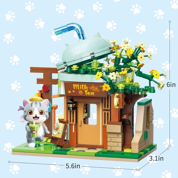 Keeppley Lovely Street K28021 ASH Cat Milk Tea Shop Kedi Sütlü Çay Dükkanı Yapı Blokları Oyuncak Seti - 4