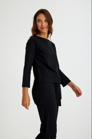 Keten Rahat Beli Kemer Detaylı Kadın İkili Takım Alt Üst