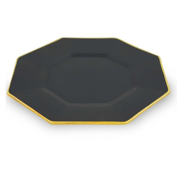 Glore Sekizgen Antrasit Altın 6lı Servis Tabağı 26 cm 28061