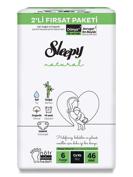Sleepy Natural Bebek Bezi 2'Li Fırsat Paketi 6 Beden 15-25 Kg 46 Adet