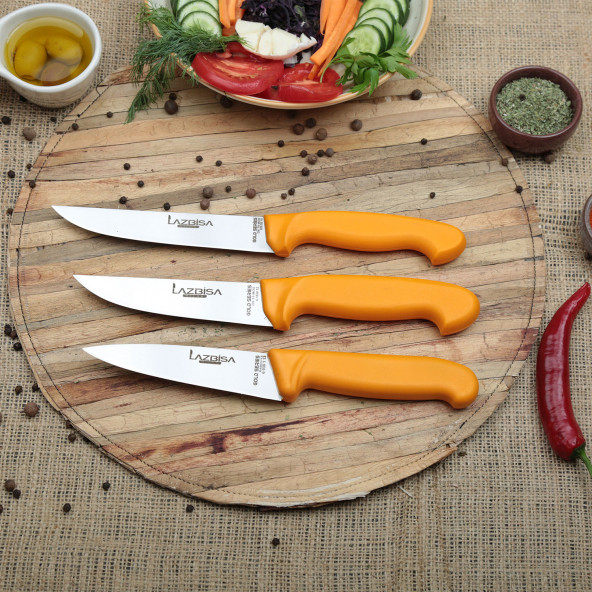 LAZBİSA Mutfak Bıçak Seti Et Sebze Meyve Ekmek Bıçak Şef 3 lü Gold Serisi