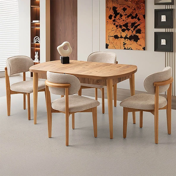 Kelebek Gizli Kaşıklıklı Masa 4 Adet Ahşap Nergis Sandalye Takım - 10