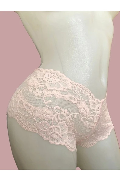 Kadın Pudra Bağcık Detaylı Sexi Dantel Külot - 3