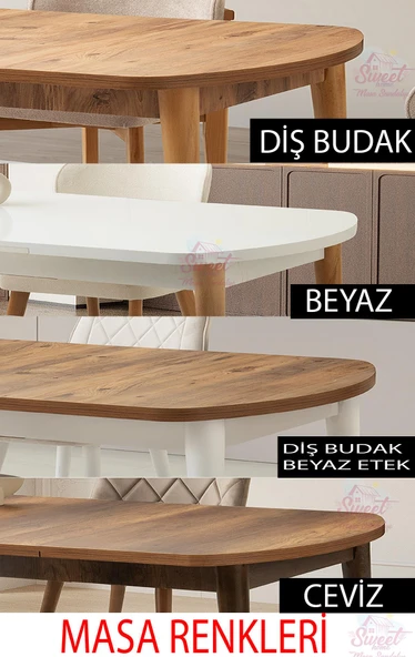 Kelebek Gizli Kaşıklıklı Masa 4 Adet Ahşap Nergis Sandalye Takım - 6