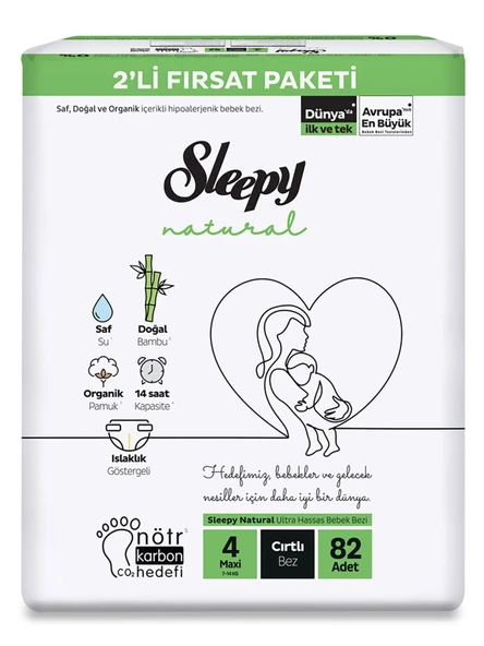 Sleepy Natural Bebek Bezi 2'Li Fırsat Paketi 4 Beden 82 Adet - 2