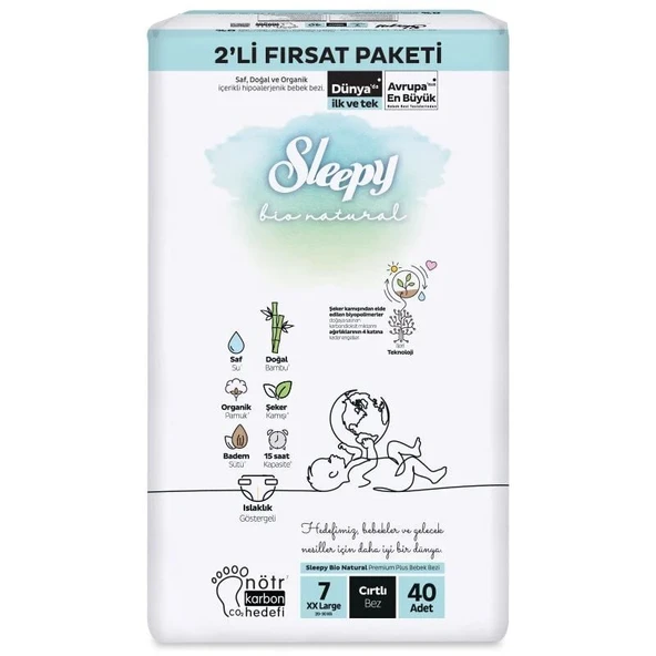 Sleepy Bio Natural Bebek Bezi 2'Li Fırsat Paketi 7 Beden 40 Adet - 3