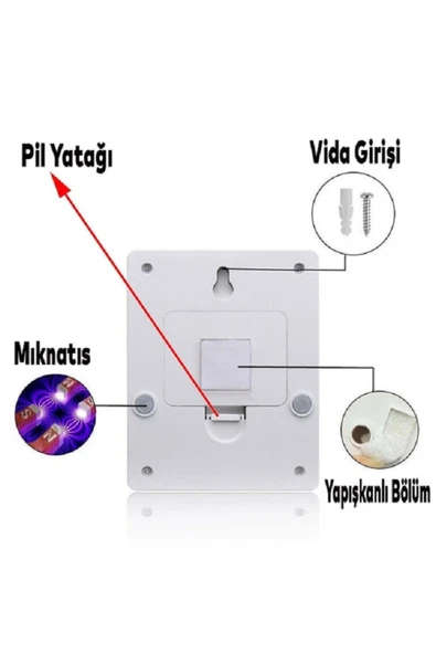 Klaus Ke47708 Yapışkanlı Kare Duvar Lambası 1w 4 X Kalem Pil - Resim 2