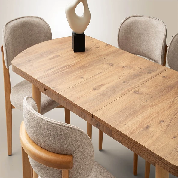 Kelebek Gizli Kaşıklıklı Masa 4 Adet Ahşap Nergis Sandalye Takım - 12