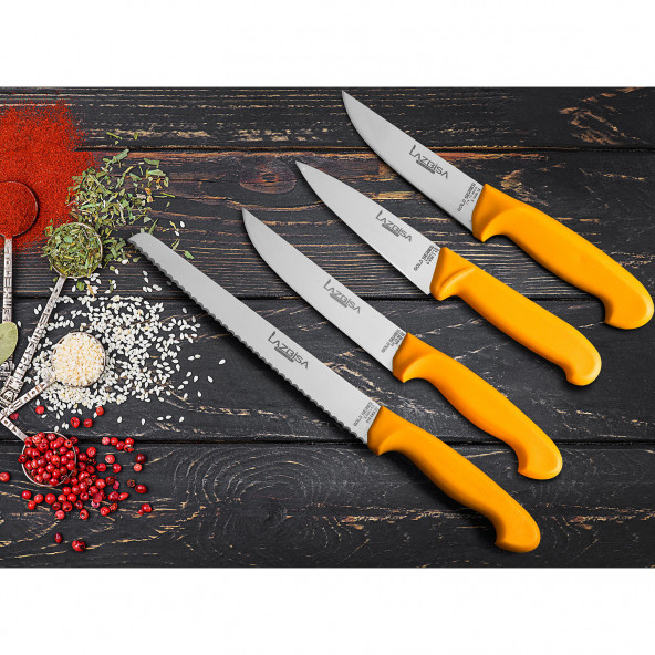 LAZBİSA Mutfak Bıçak Seti Et Sebze Meyve Ekmek Bıçağı Şef 4 lü Gold Serisi