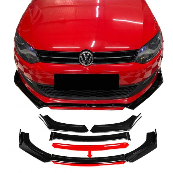 Volkswagen polo Uyumlu Ön Lip kırmızı Renkli 4 Parça - A+ Ürün - Dayanıklı Malzeme